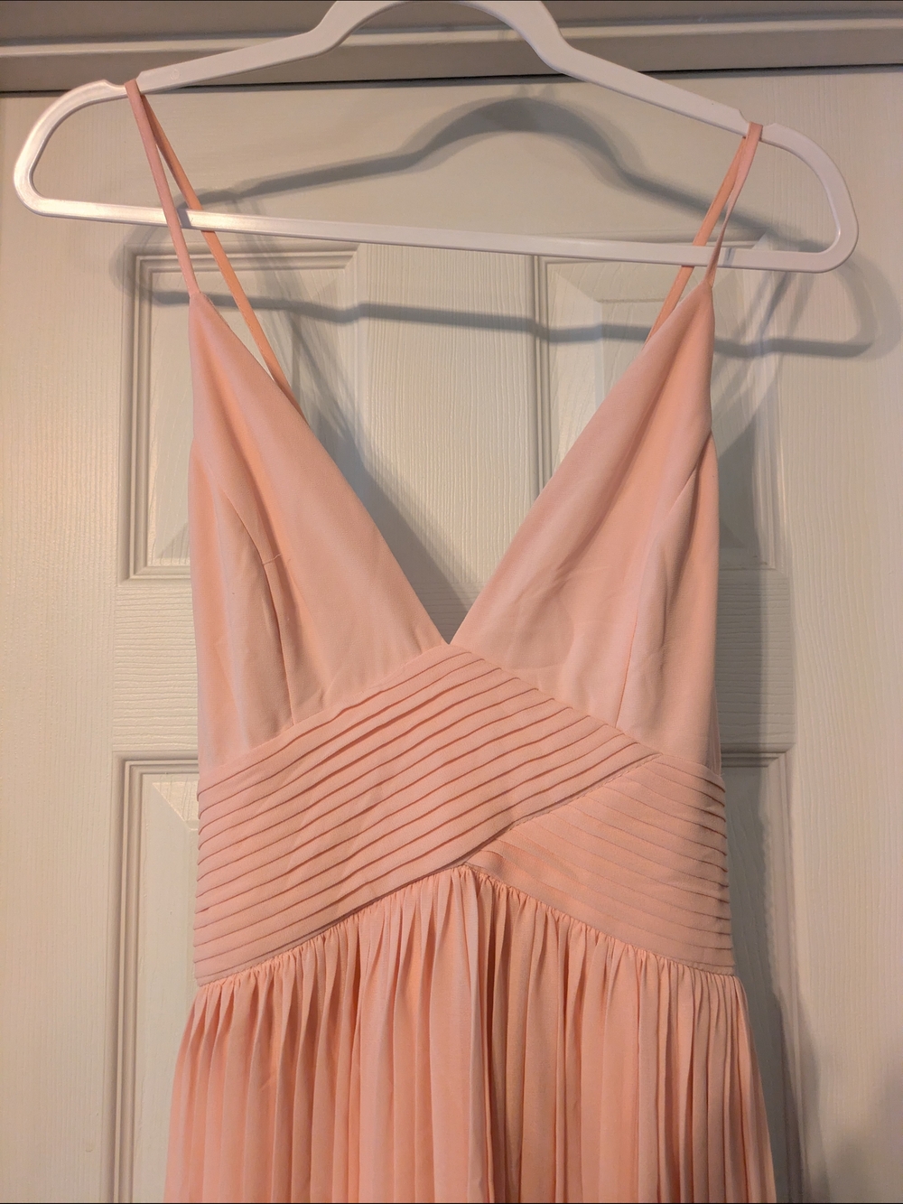 Soieblu Formal Pink Chiffon Pleated V Neck Maxi Dress Straps Prom Wedding Sz  S